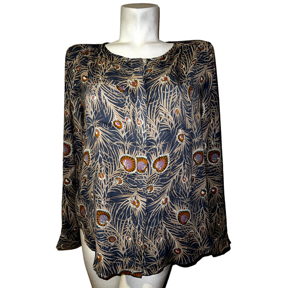 LOFT Tops - Ann Taylor LOFT Top Size S Colorful Flowers Button Long Sleeve Blouse Shirt